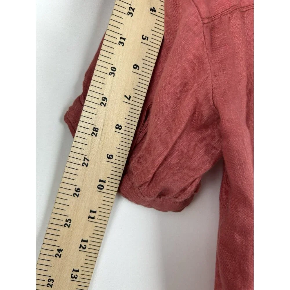 PILCRO Anthropologie Size M 100% Linen Surf Button Down Short Sleeve Shirt Pink - Picture 5 of 13
